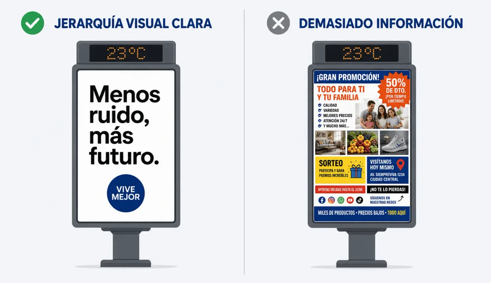 Ejemplo de diseño bien resuelto para cartel de termómetro publicitario 120x175
