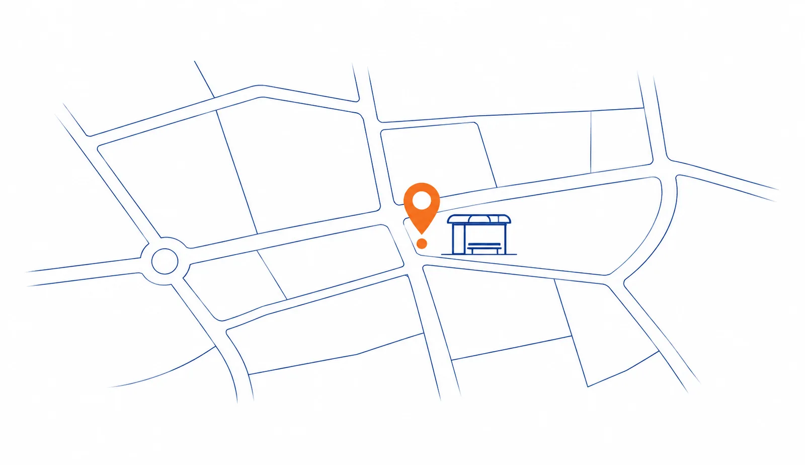 Concepto de mapa de barrio con la parada de autobús destacada para elegir la marquesina
