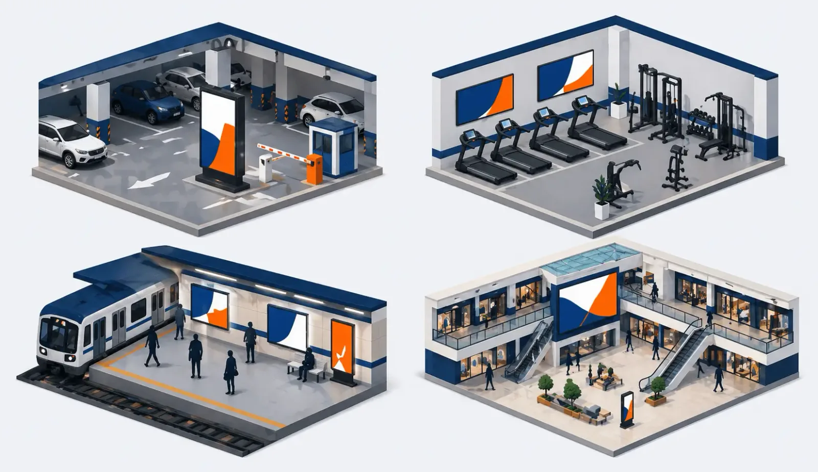 Distintos formatos publicitarios en parking, gimnasio, metro y centro comercial