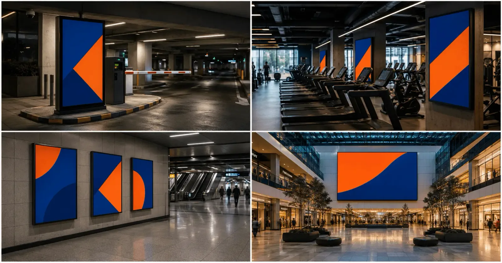 Soportes publicitarios en parking, gimnasio y centro comercial