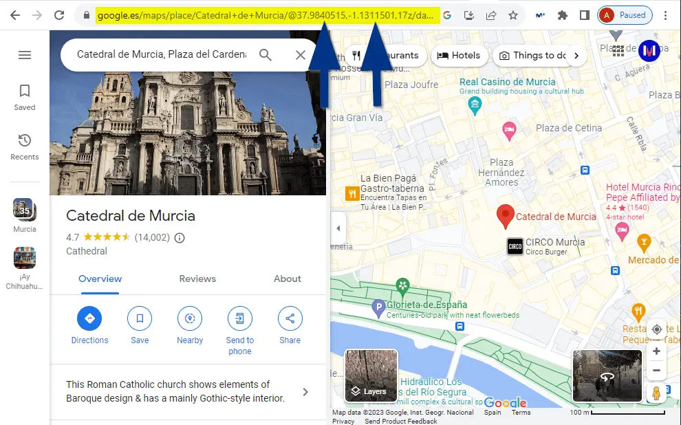 Cómo localizar coordenadas para subir PINs al mapa Ejemplo de coordenadas en Google Maps para localizar soportes publicitarios