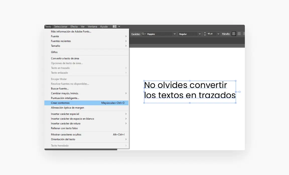 Tipografías y exportación para imprenta