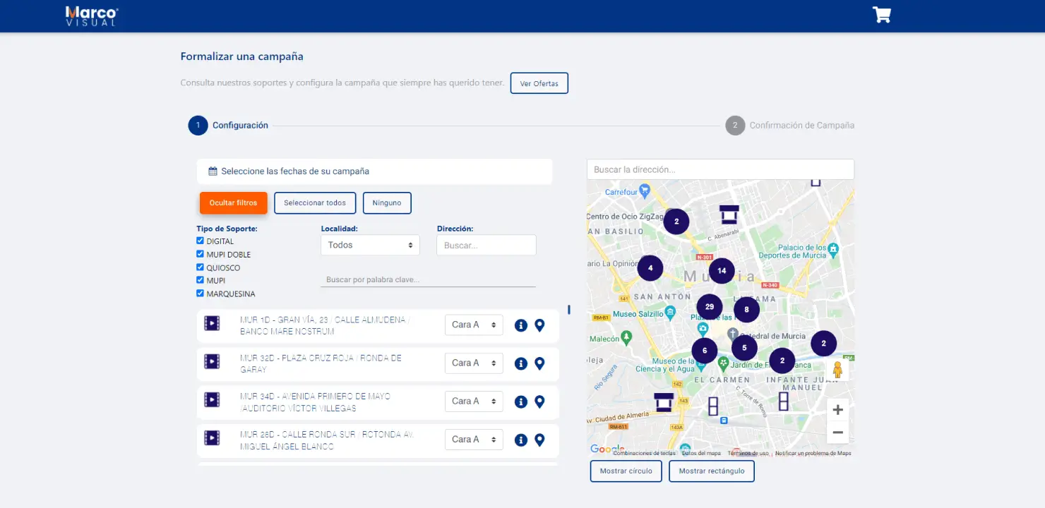 Selección de soportes en el configurador de Marco Visual